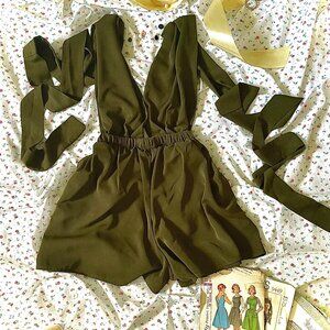 Women's Green Tie/Wrap Romper